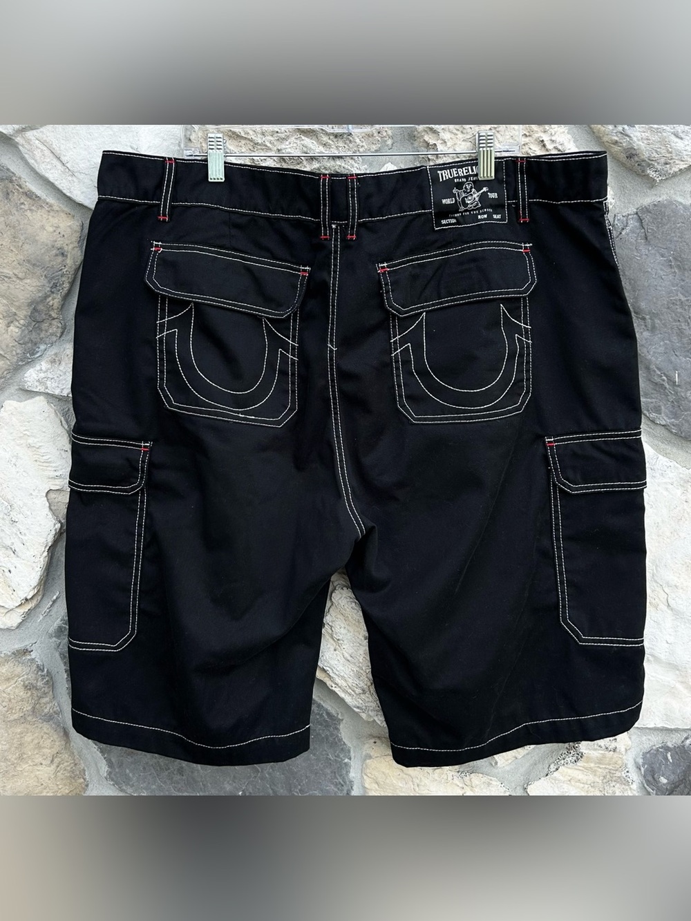 True Religion Mens Cargo Shorts Size 40 Black Y2K Style Utility Streetwear Skate